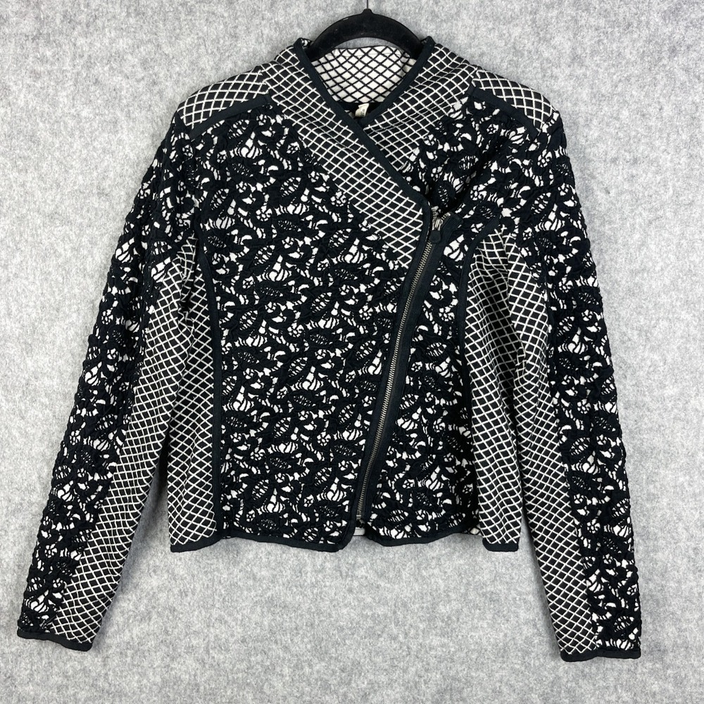 Anthropologie Moth Jacquard Moto Jacket Womens Large Asymmetrical Whimsigoth